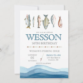 魚の誕生日招待状、魚釣り男性誕生日 招待状