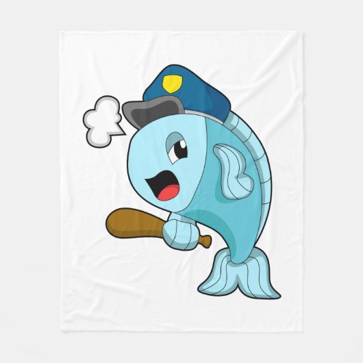魚の警察官の警察帽 フリースブランケット (正面)