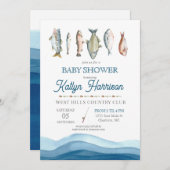 魚の赤ちゃんシャワー招待状、魚釣りの赤ちゃんシャワー 招待状 (正面/裏面)