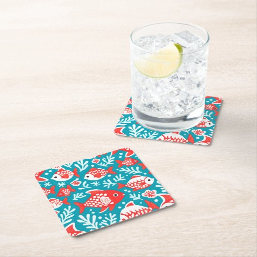 魚の赤と白模様 スクエアペーパーコースター (インサイチュ)