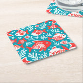 魚の赤と白模様 スクエアペーパーコースター (アングル)