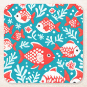 魚の赤と白模様 スクエアペーパーコースター (正面)