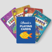魚の遊カードパーソナライズされたを子供の名前で行く トランプ (裏面)