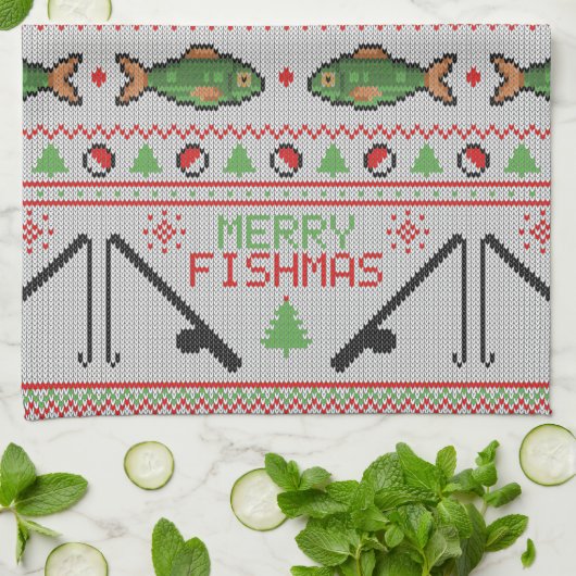 魚の醜いクリスマスセーター キッチンタオル (折り畳み)