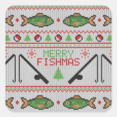 魚の醜いクリスマスセーター スクエアシール (正面)