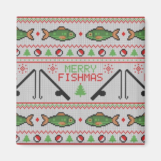 魚の醜いクリスマスセーター マグネット (正面)