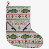 魚の醜いクリスマスセーター ラージクリスマスストッキング (正面)