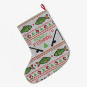 魚の醜いクリスマスセーター ラージクリスマスストッキング (裏面 (吊り時))