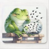 魚の鉢にオタマジャクシを入れたカエル マウスパッド (正面)