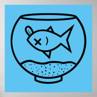 魚の鉢に入った死んだ魚のイラストレーション ポスター
