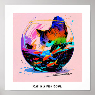 魚の鉢に入った猫 ポスター