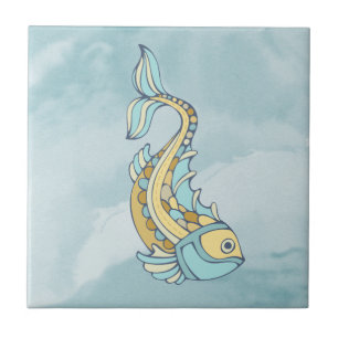 魚の青いモザイク海洋タイル タイル