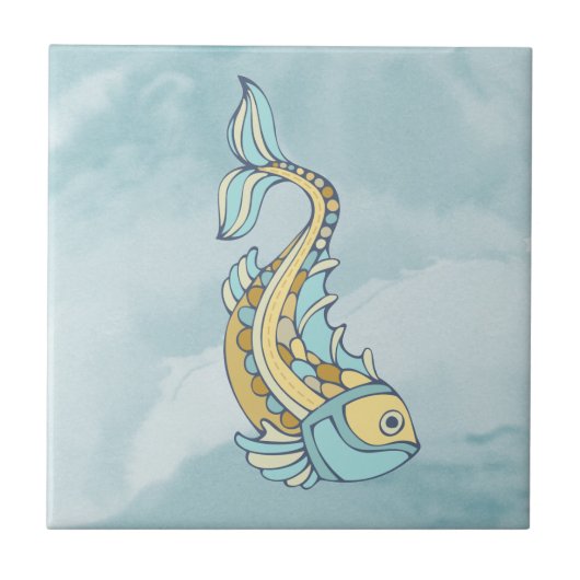 魚の青いモザイク海洋タイル タイル (正面)