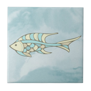 魚の青いモザイク海洋タイル タイル
