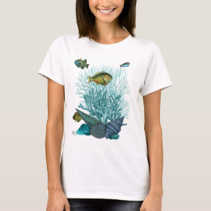 魚の青い貝および珊瑚 Tシャツ