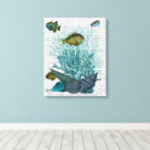 魚の青い貝殻とサンゴ キャンバスプリント (インサイチュ (ウッドフロア))