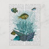 魚の青い貝殻とサンゴ ポストカード (正面)