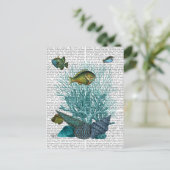 魚の青い貝殻とサンゴ ポストカード (スタンド正面)