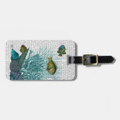 魚の青い貝殻とサンゴ ラゲッジタグ (正面横)