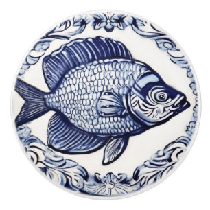 魚の青と白の海と海右向き セラミックノブ