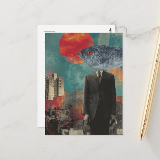 魚の頭の人（超現実的） ポストカード (正面/裏面インサイチュ)