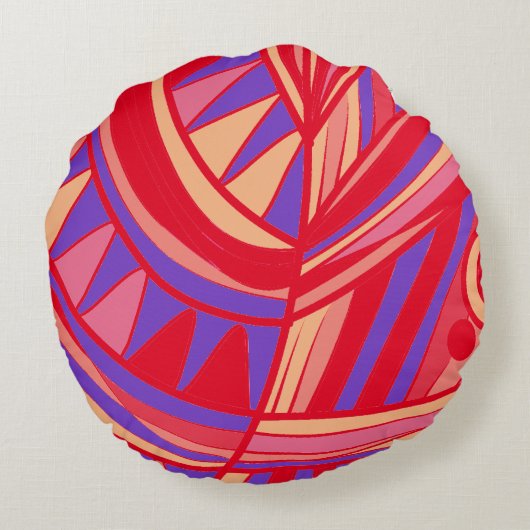 魚の頭離れのジャズVオレンジパープルレッド ラウンドクッション (裏面)