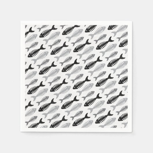 魚の骨スープレトロ模様 スタンダードカクテルナプキン (正面)