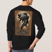 魚の骨タトゥー両側の男性の女性の長い袖 Tシャツ (裏面)