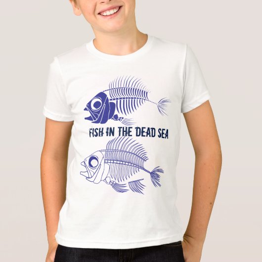 魚の骨格を持つ「死海の魚」 Tシャツ (正面)