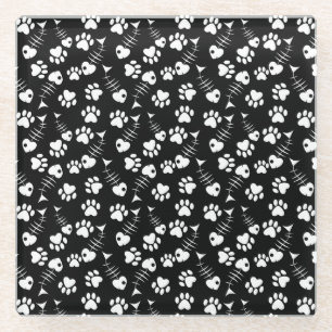 魚の骨猫のプリントパターン ガラスコースター