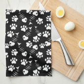魚の骨猫のプリントパターン キッチンタオル (四つ折り)