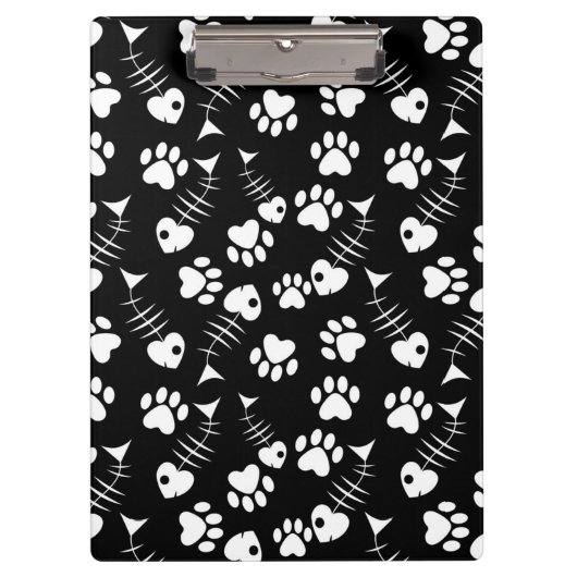 魚の骨猫のプリントパターン クリップボード (正面)