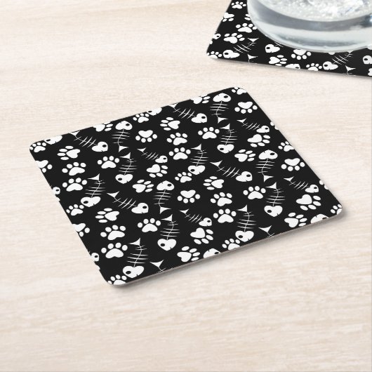 魚の骨猫のプリントパターン スクエアペーパーコースター (アングル)