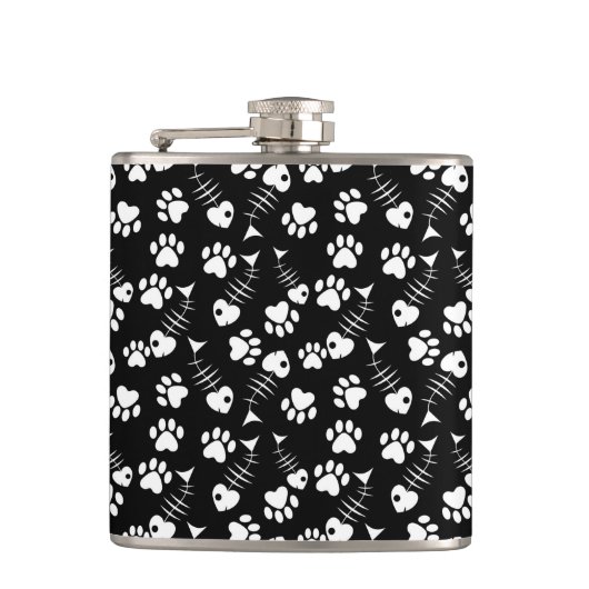 魚の骨猫のプリントパターン フラスク (正面)