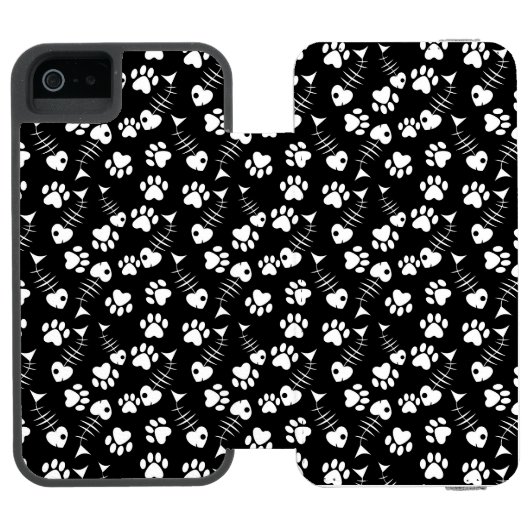 魚の骨猫のプリントパターン INCIPIO iPhoneウォレットケース (フォリオ Open)