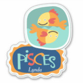 魚の魚の〔占星術の〕十二宮図輪郭 シール (正面)
