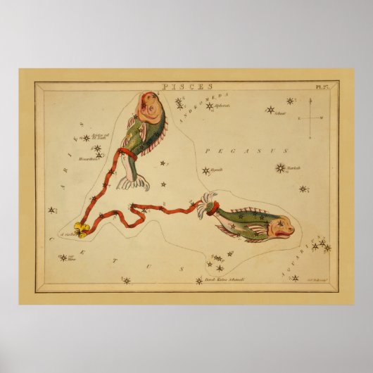 魚の魚座 – ヴィンテージ画像の〔占星術の〕十二宮図記号 ポスター (正面)