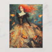 魚の鱗に落ちた女性が金魚でファッションを結ぶ ポストカード (正面)