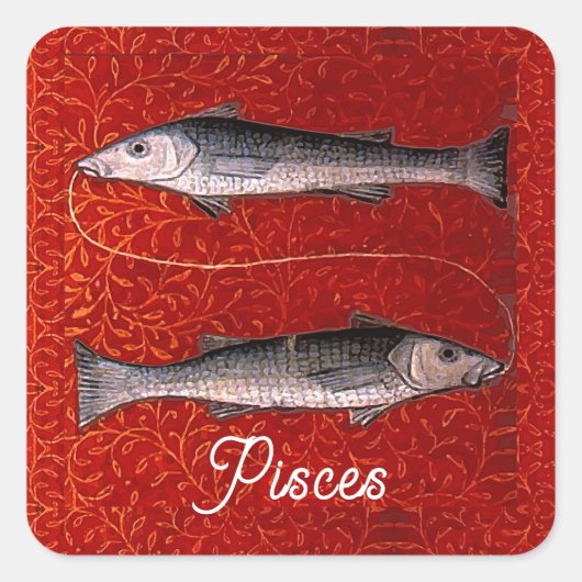 魚の〔占星術の〕十二宮図サイン誕生日パーティー スクエアシール (正面)