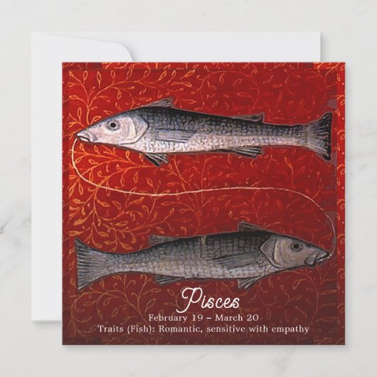 魚の〔占星術の〕十二宮図サイン誕生日パーティー 招待状 (正面)