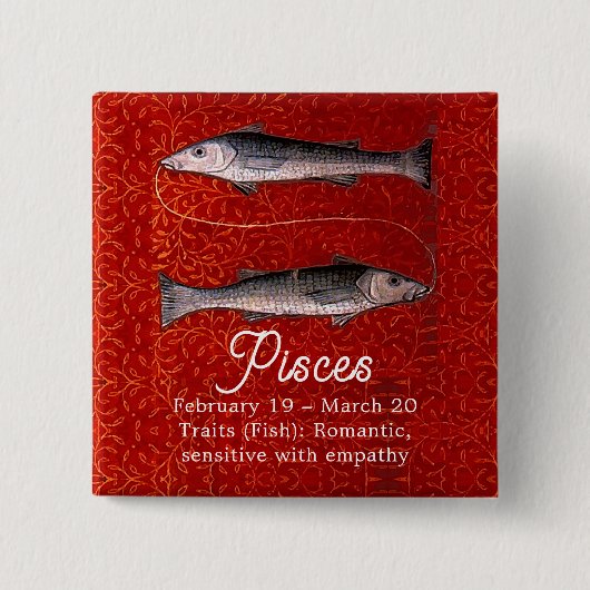 魚の〔占星術の〕十二宮図サイン誕生日パーティー 缶バッジ (正面)