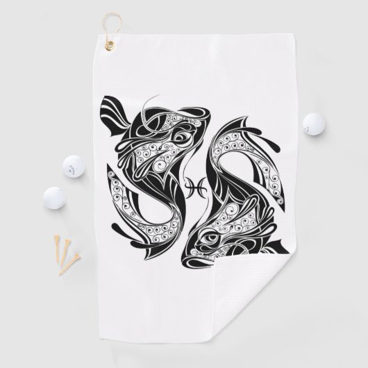 魚の〔占星術の〕十二宮図記号と記号 ゴルフタオル (インサイチュ)