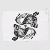 魚の〔占星術の〕十二宮図記号と記号 ゴルフタオル (横)