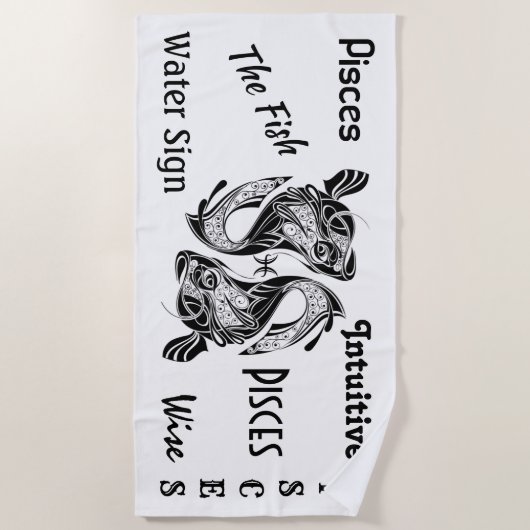 魚の〔占星術の〕十二宮図記号と記号 ビーチタオル (正面)