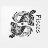 魚の〔占星術の〕十二宮図記号と記号 フリースブランケット (正面(横))