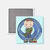 魚のTシャツと贈り物を着た少年 マグネット (正面/裏面)