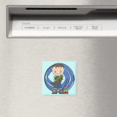 魚のTシャツと贈り物を着た少年 マグネット (インサイチュ (食洗機))