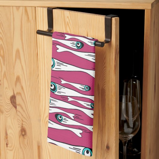 魚はっきりした柄お茶タオルモダン – アポップ・アートのートキッチ キッチンタオル (三つ折り)