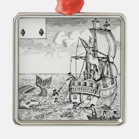 魚はカードの遊を分かち合います メタルオーナメント (正面)