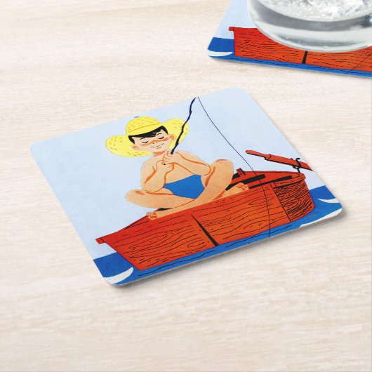 魚は行きます スクエアペーパーコースター (アングル)